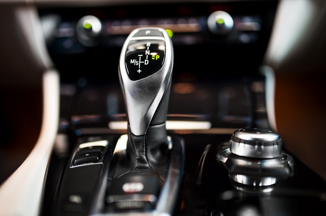 Detail of an automatic gear shifter in a new, modern car